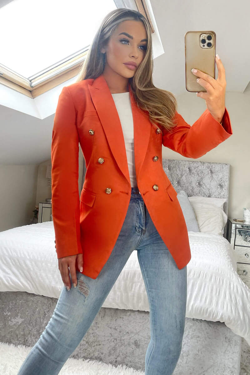 Orange Military Style Blazer - Swimclubus