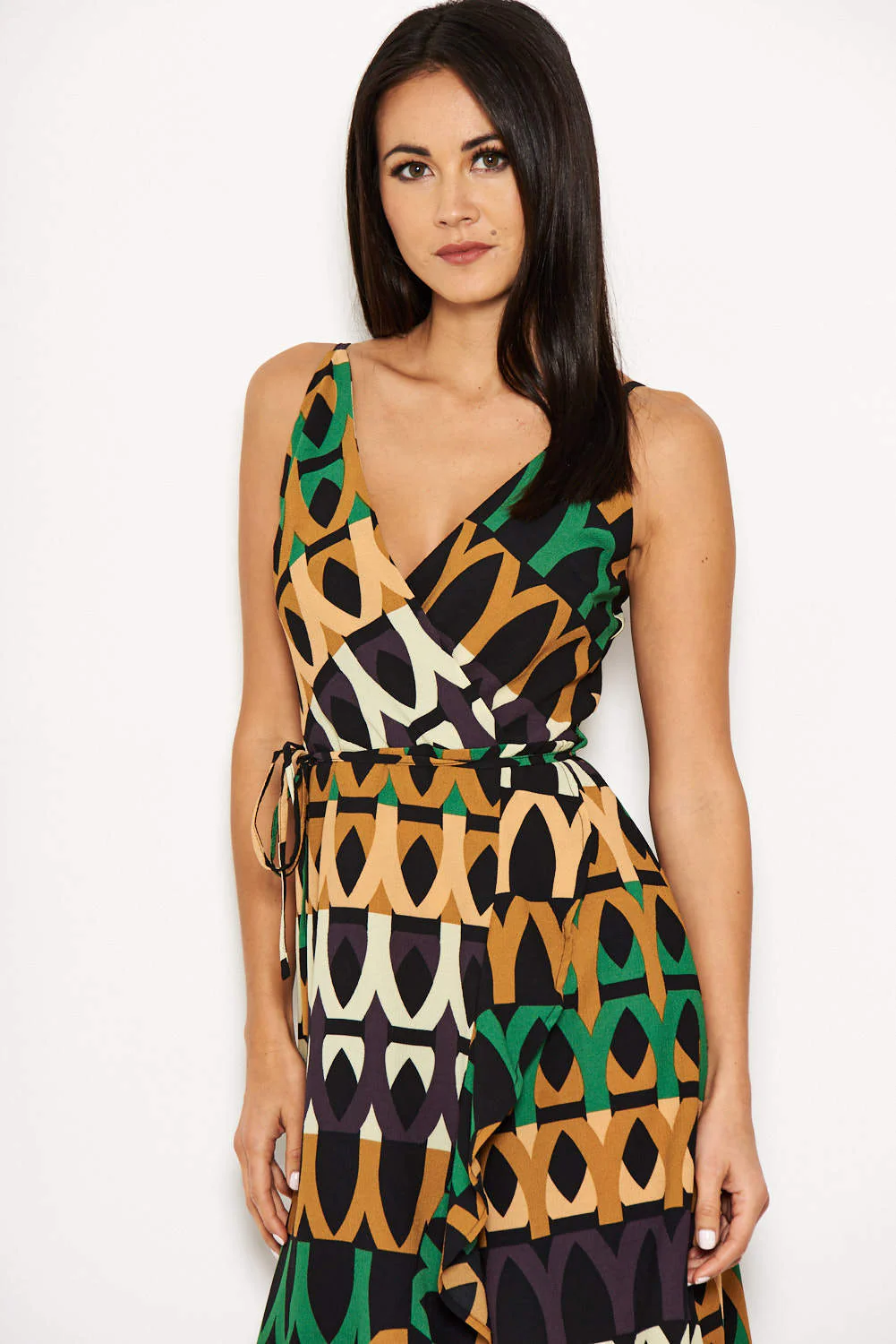 Green Abstract Printed Maxi Dress - Swimclubus