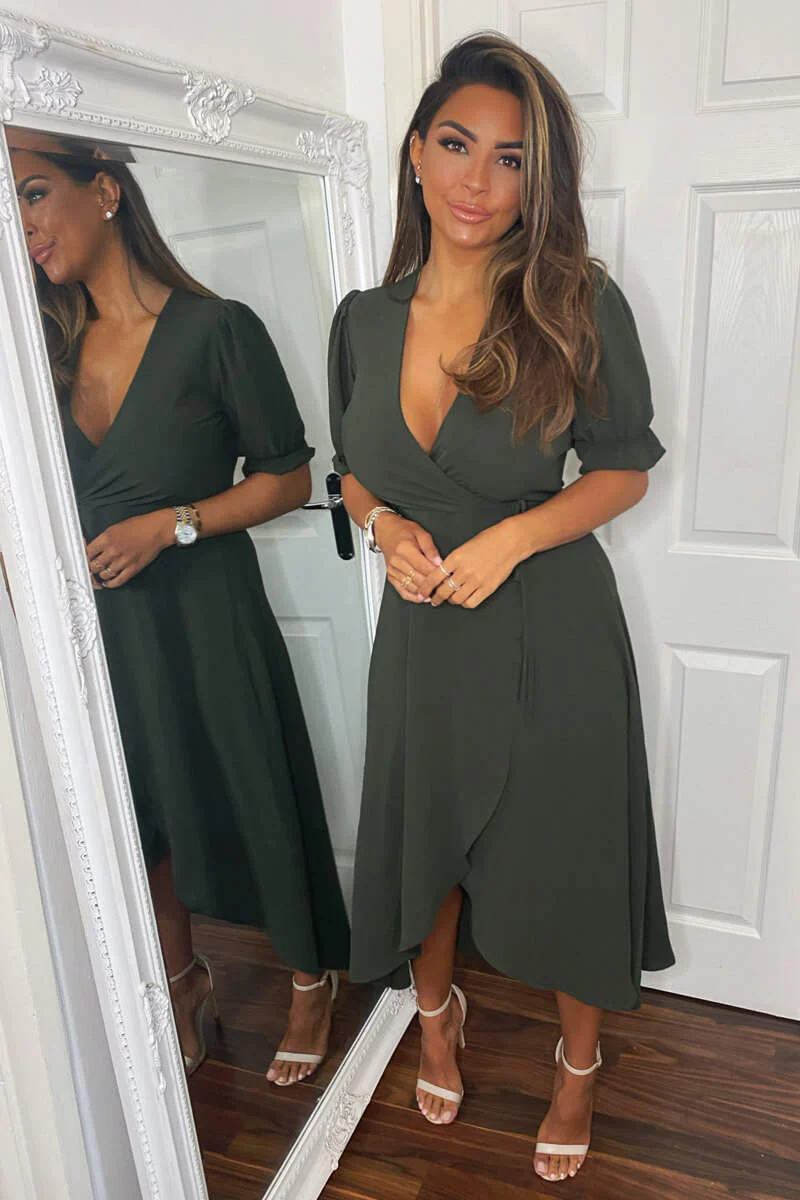 Olive Wrap Side Tie Midi Dress - Swimclubus