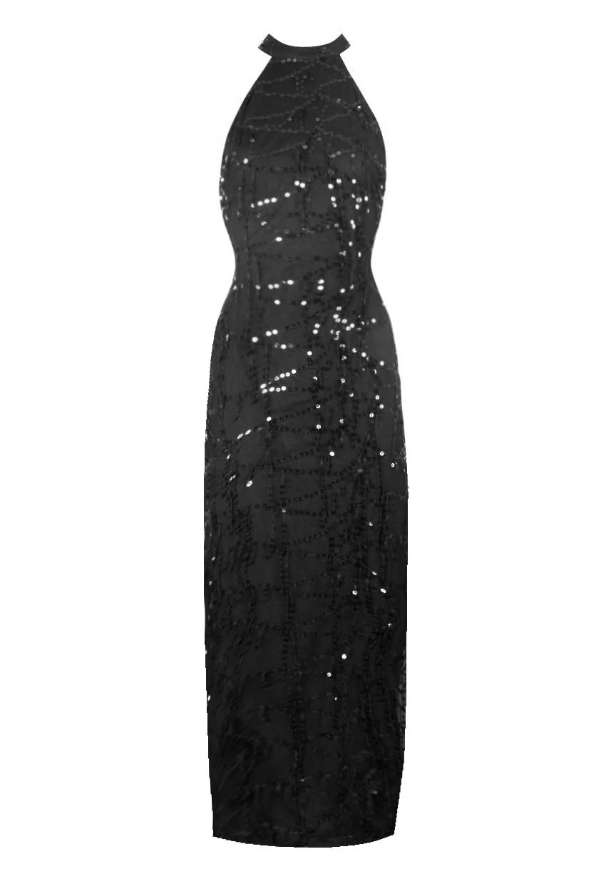 Black Cut In Neck Sequin Maxi Dress - Swimclubus