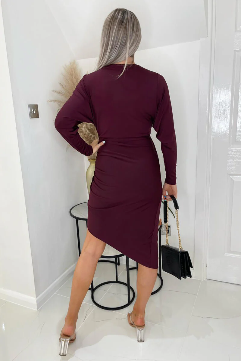 Plum Ruched Side Wrap Top Midi Dress - Swimclubus