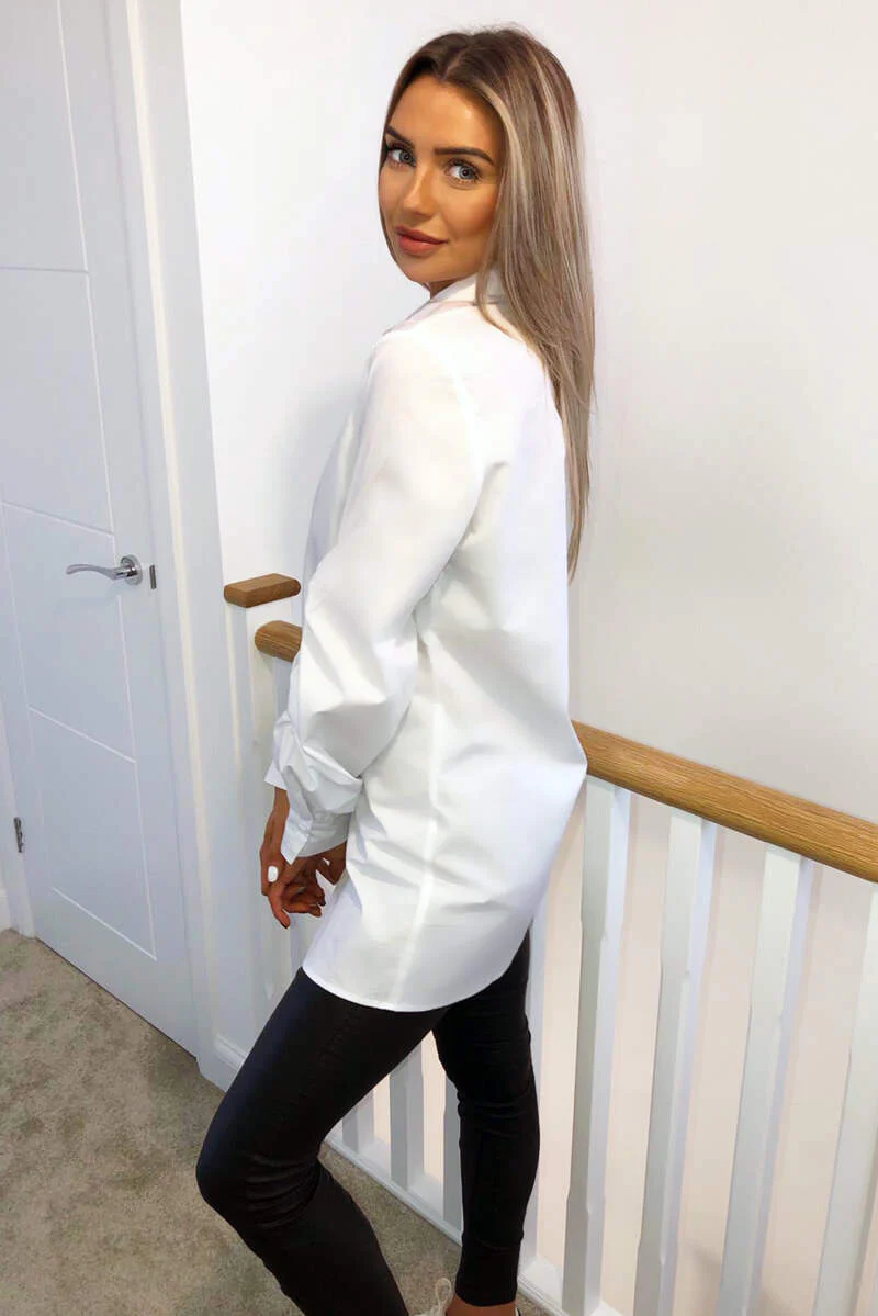 White Elasticated Sleeve Button up Dress - Swimclubus