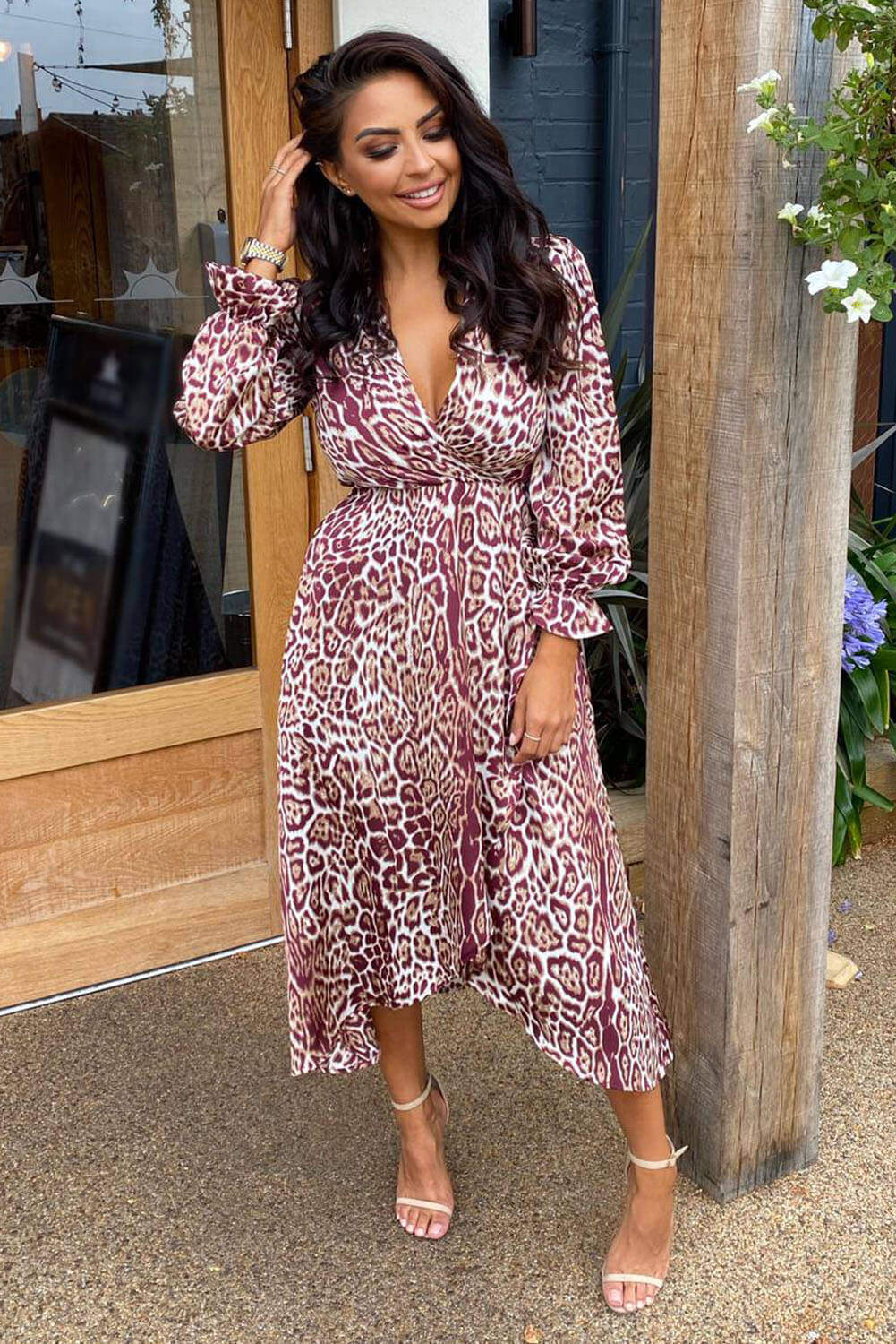 Plum Printed Wrap Midi Dress - Swimclubus