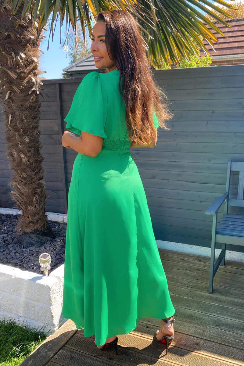 Green Gathered Waist Midi Dress - Swimclubus