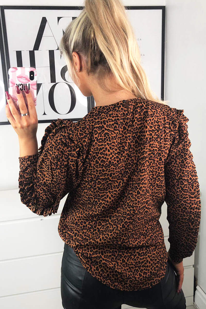 Rust Animal Print Pleated Sleeve Top - Swimclubus