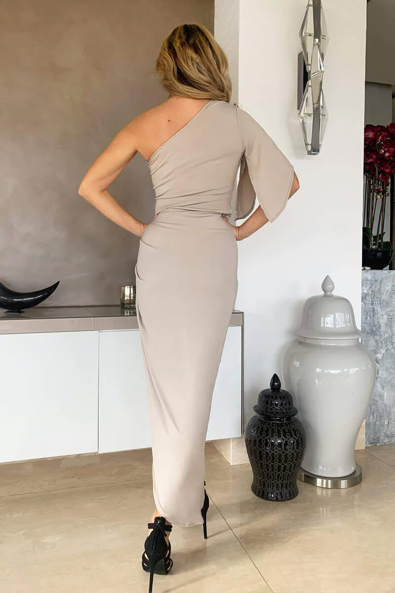 Grey One Shoulder Asymmetric Split Dress - Swimclubus