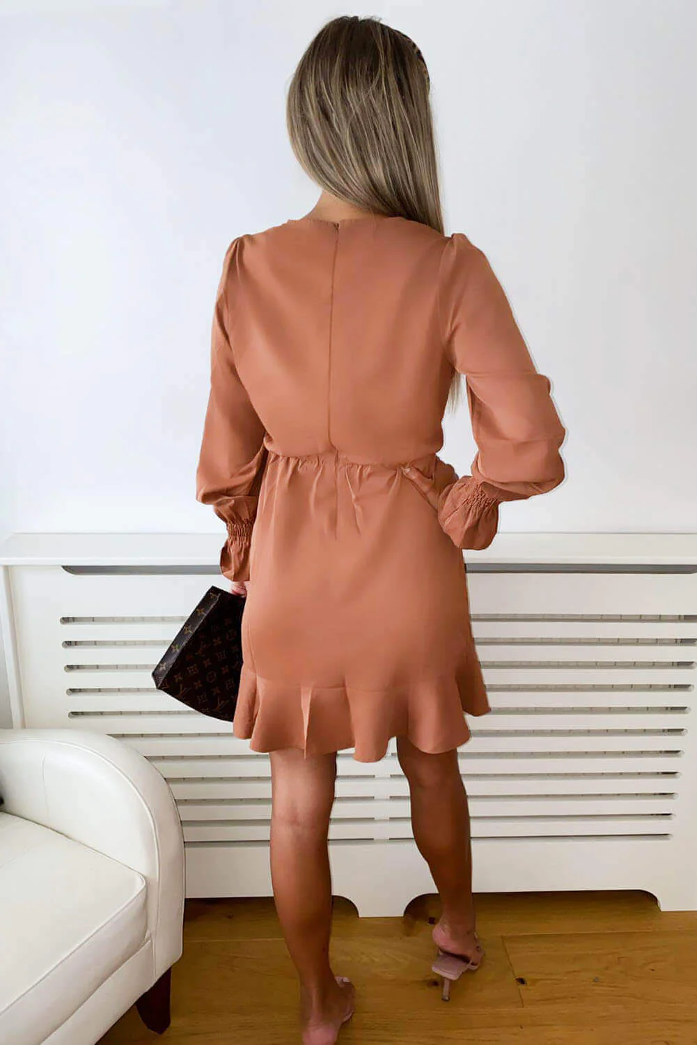 Camel Wrap Frill Hem Dress - Swimclubus