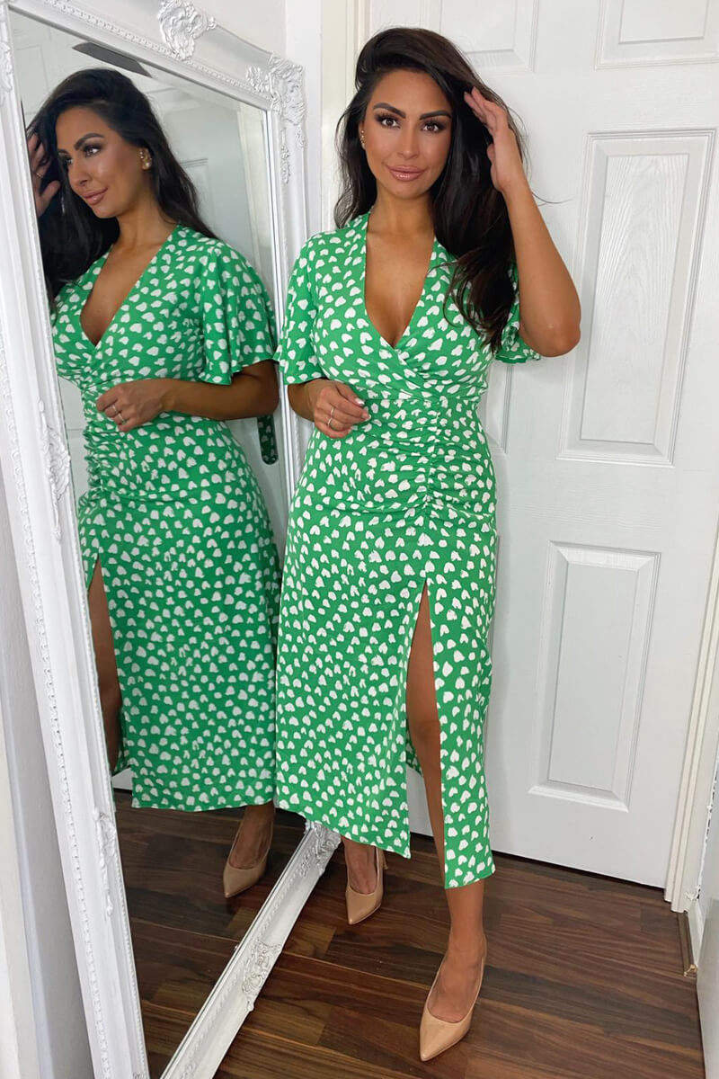 Green Heart Print Midi Dress - Swimclubus