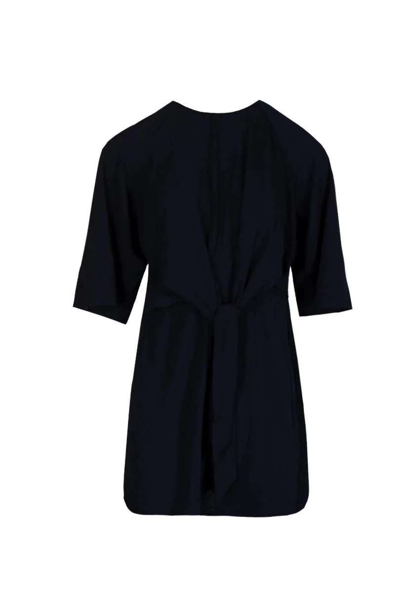 Navy Tie Waist Flared Mini Dress - Swimclubus