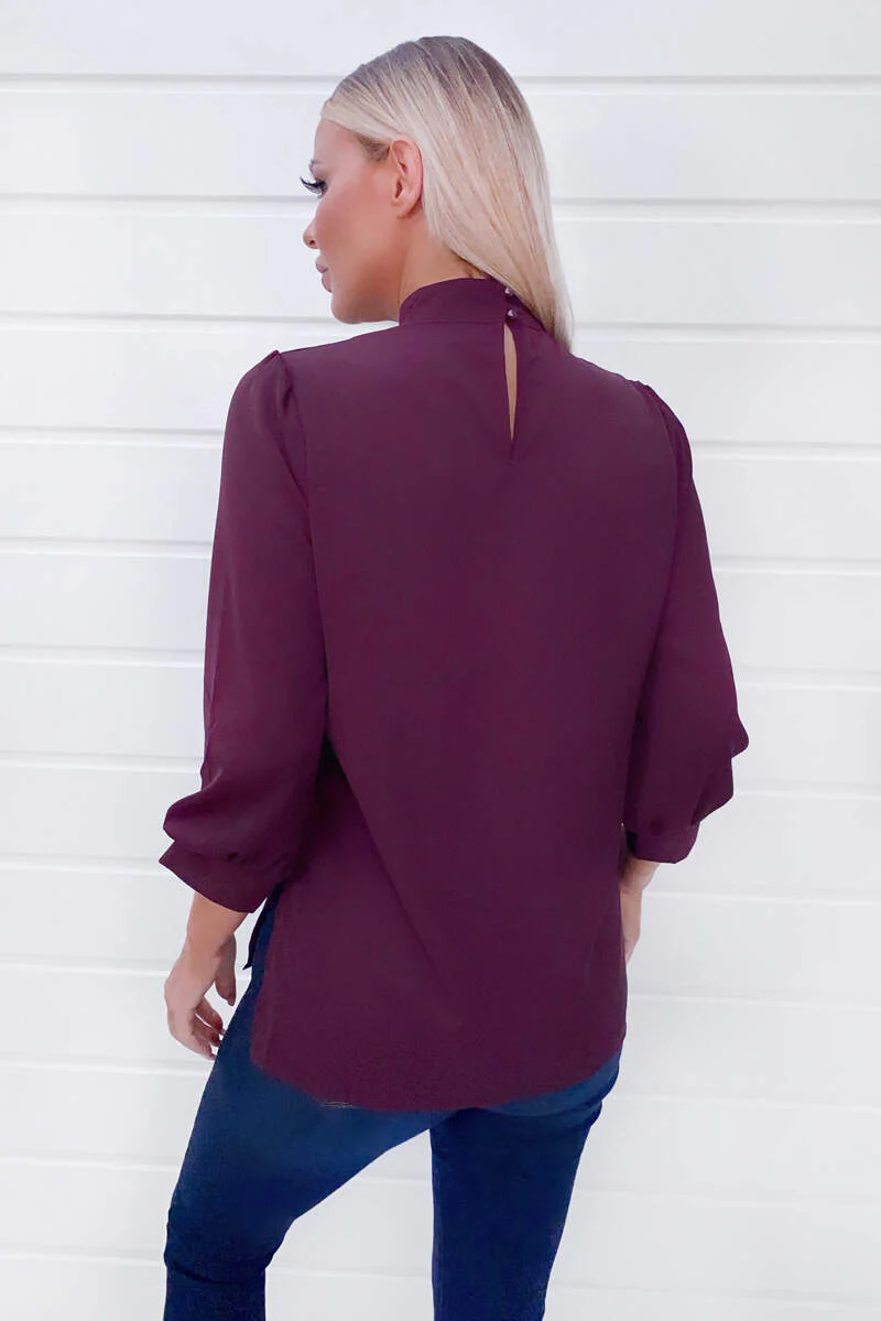 Plum Wide Sleeve Cuff Top - Swimclubus