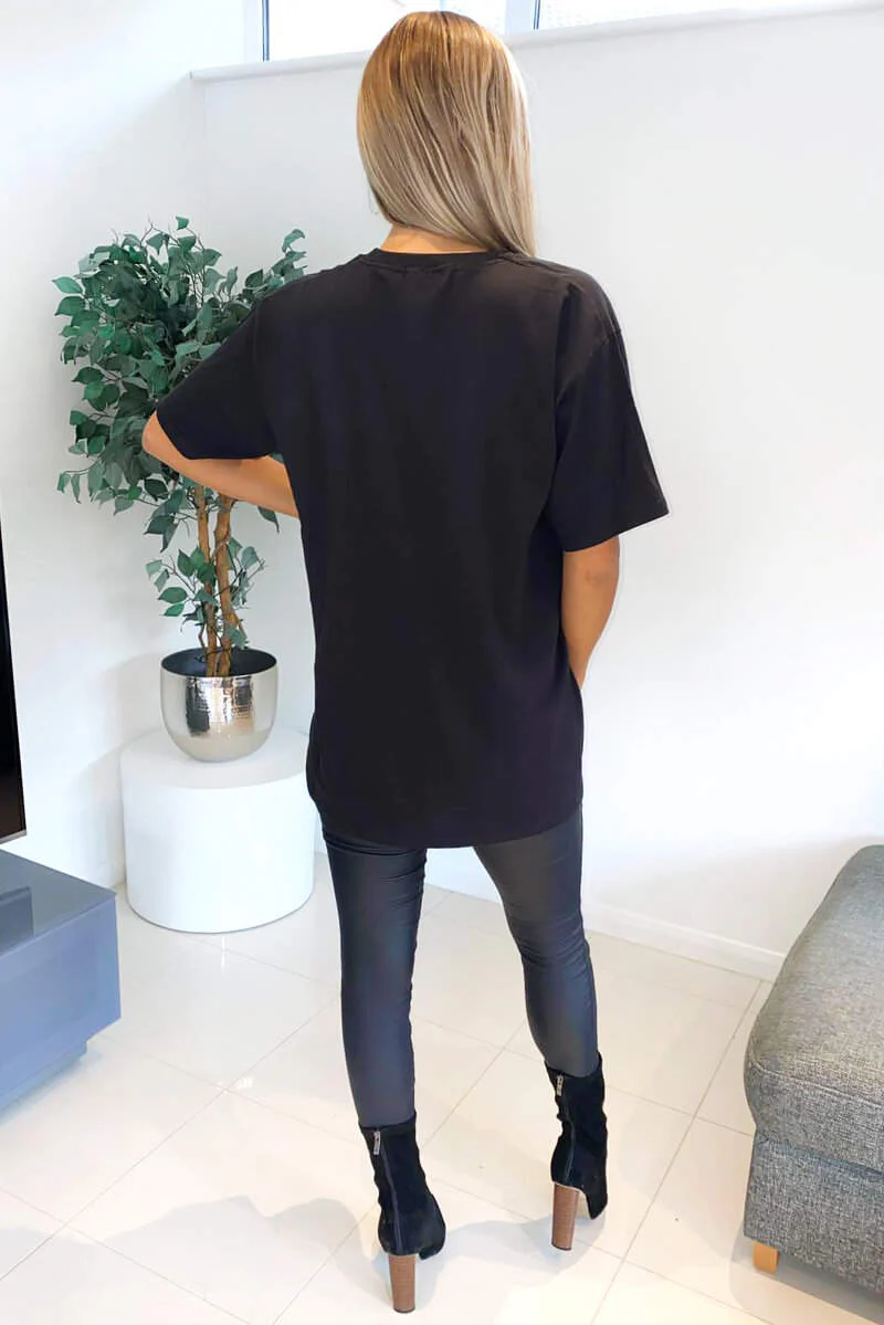 Black Paris Printed Oversized T-Shirt - Swimclubus