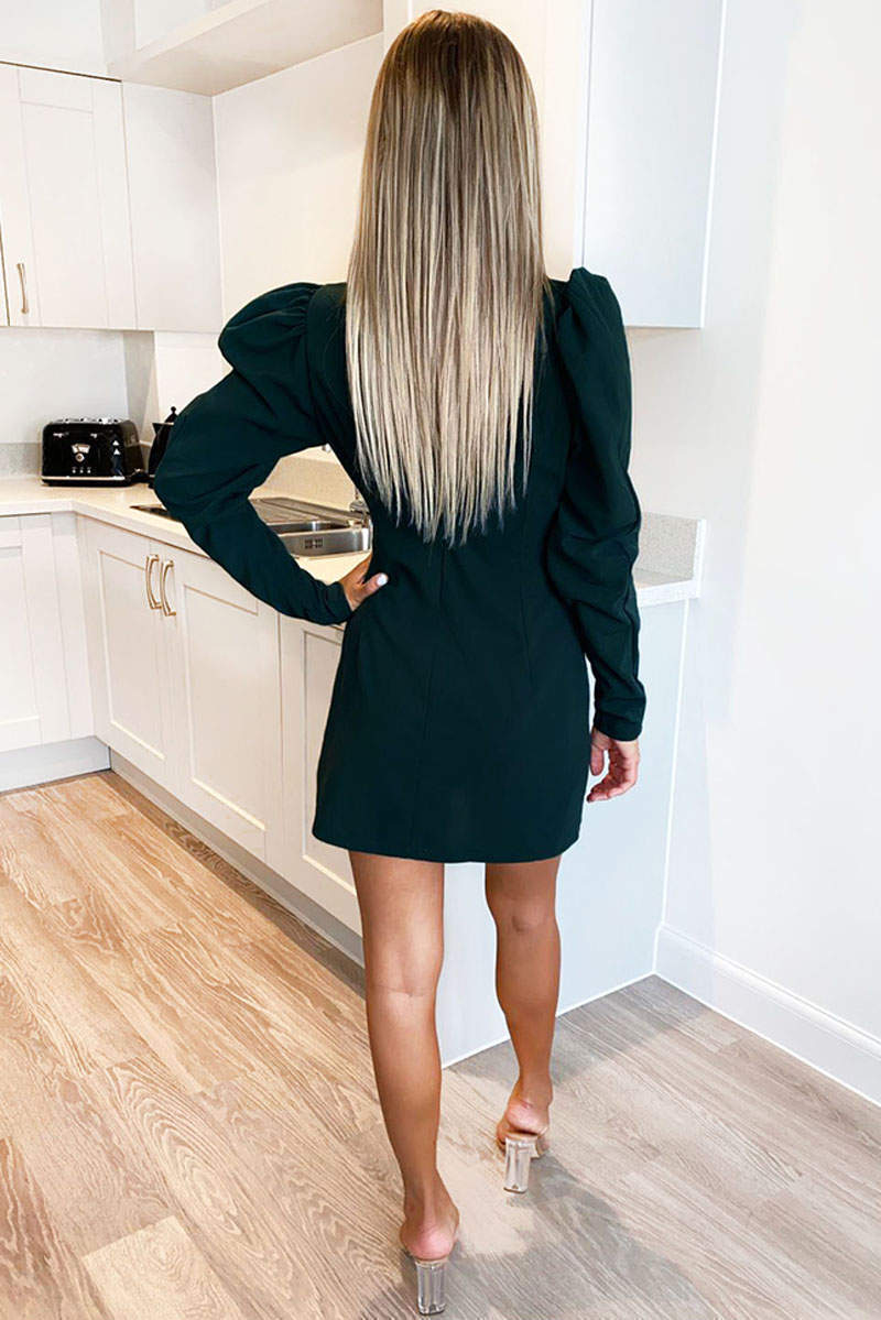 Teal Puff Sleeve Blazer Dress - Swimclubus