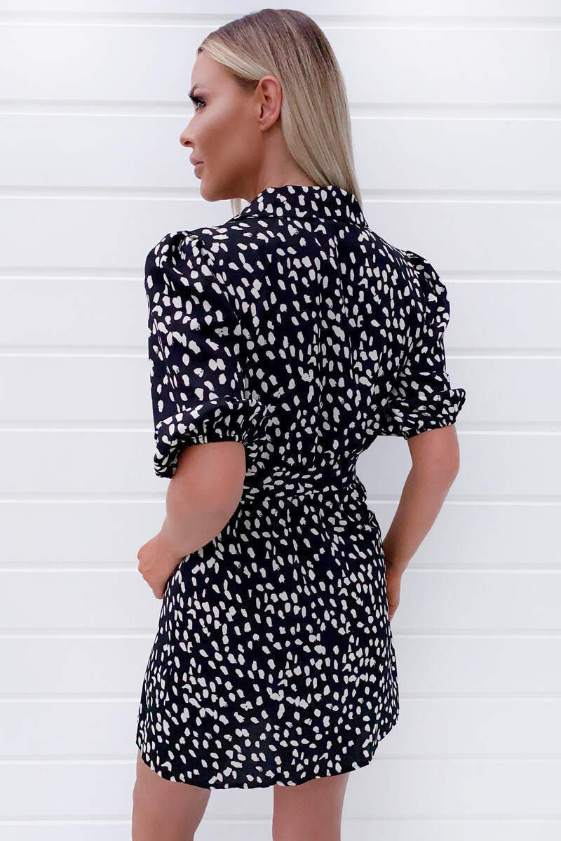 Black Printed Wrap Tie Dress - Swimclubus
