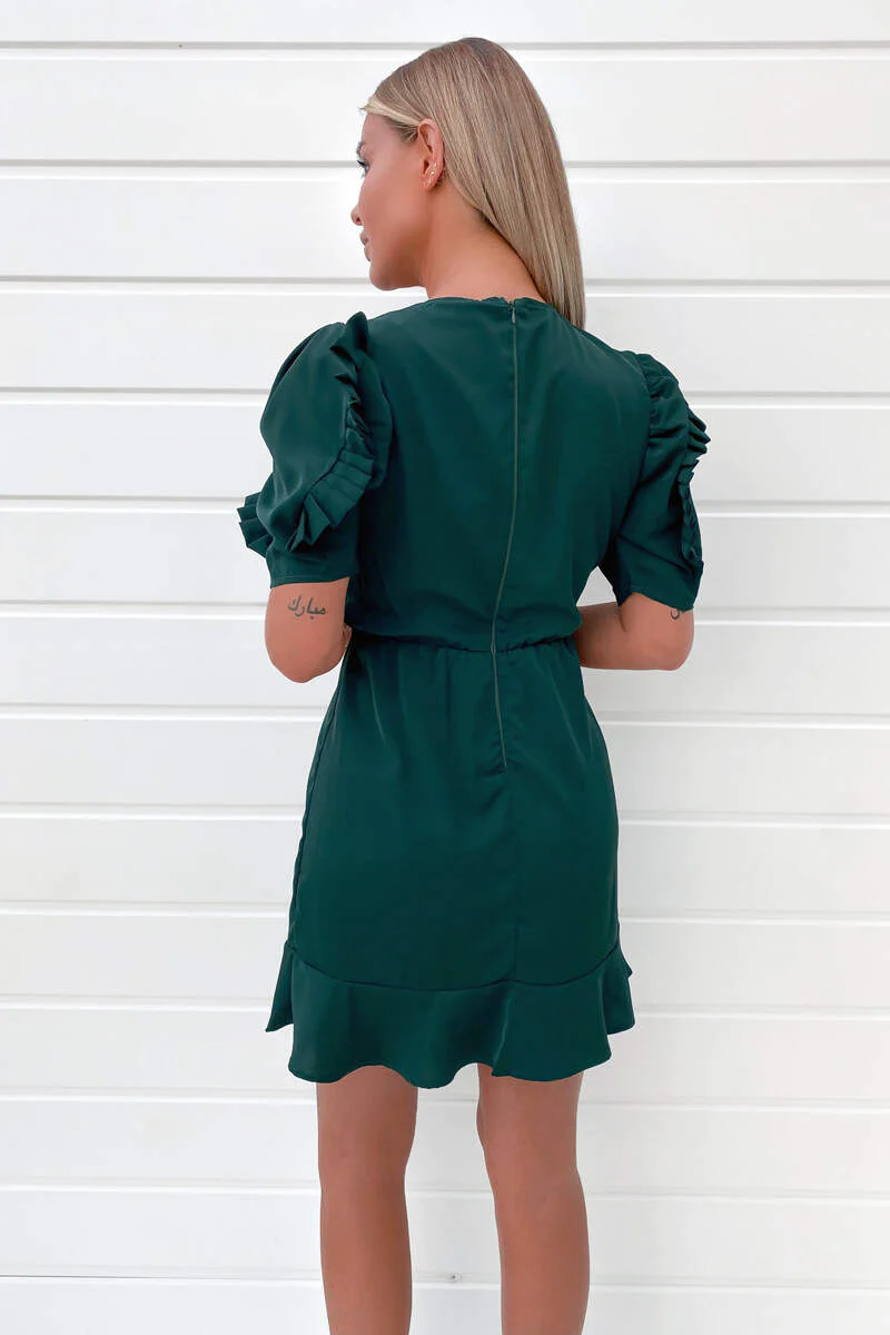 Teal Pleated Sleeve Skater Dress - Swimclubus