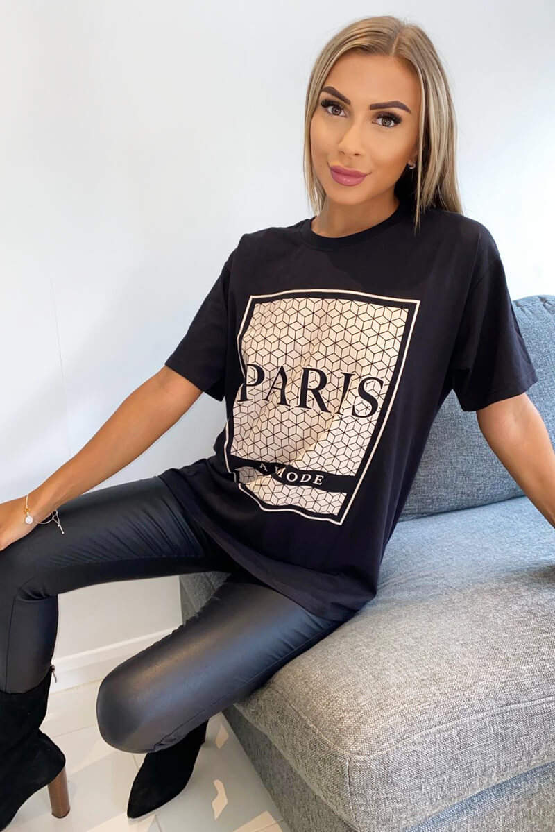 Black Paris Printed Oversized T-Shirt - Swimclubus