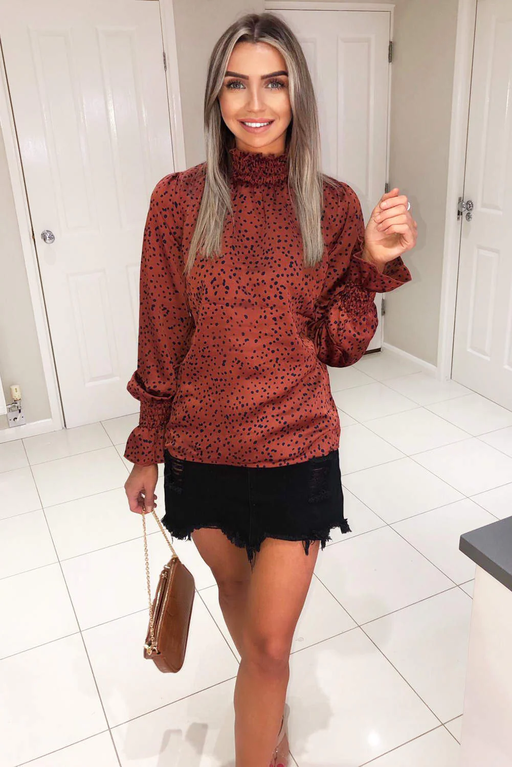 Rust Spotty High Neck Elasticated Top - Swimclubus