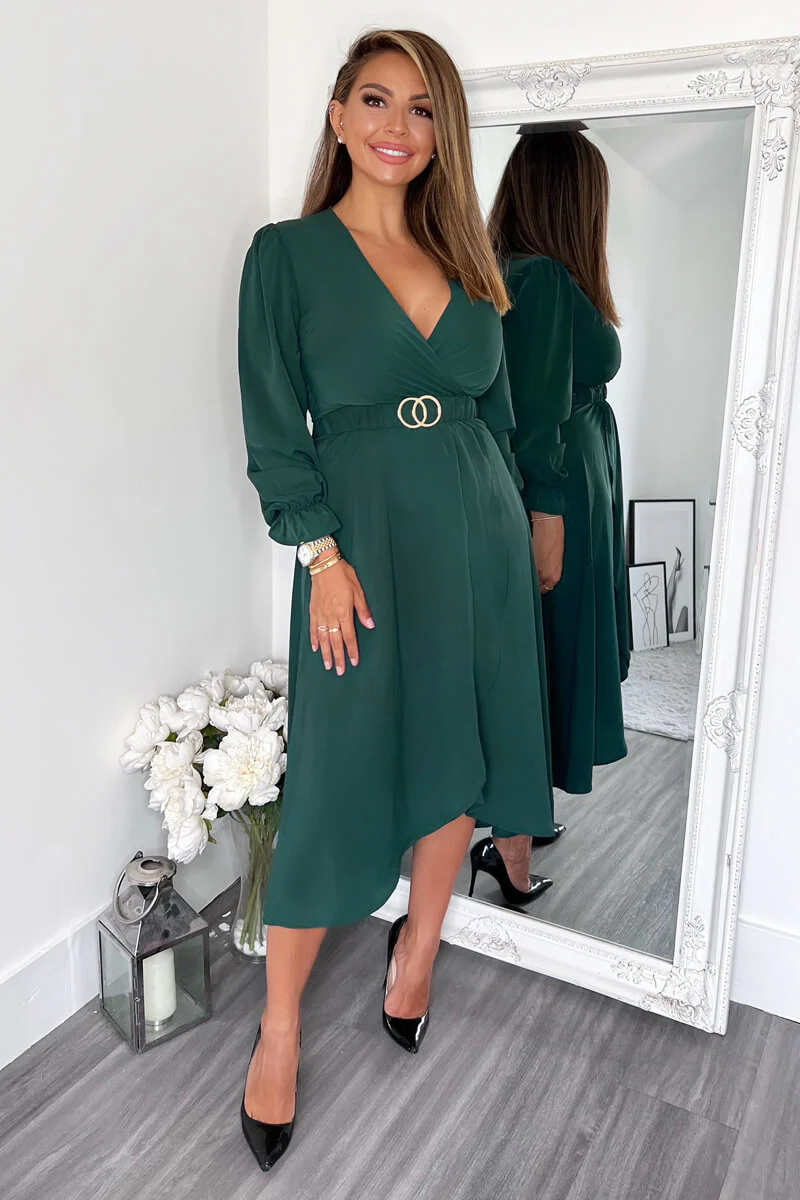 Teal Long Sleeve Belted Midi Dress - Swimclubus
