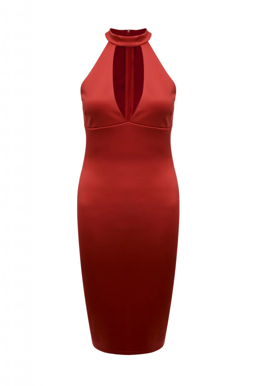 Red  Midi    Dress with Cut Out Neck - Swimclubus