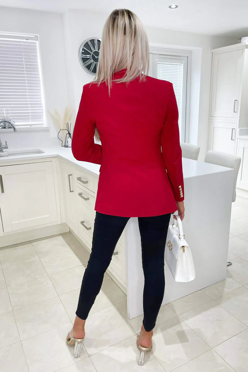 Red Military Style Blazer - Swimclubus