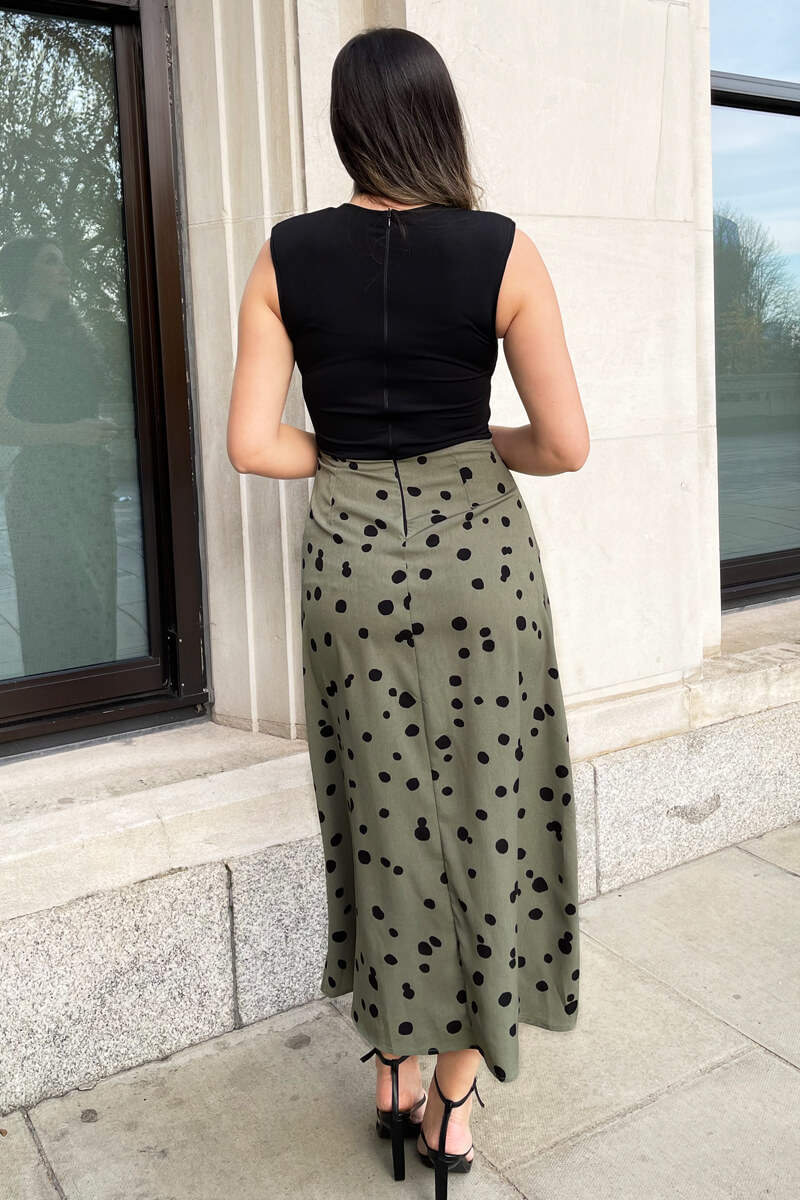 Khaki Printed 2 in 1 Button Detail Midi Dress - Swimclubus