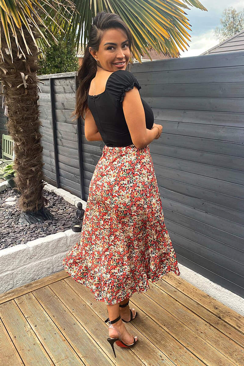 Red Printed Wrap 2 in 1 Midi Dress - Swimclubus