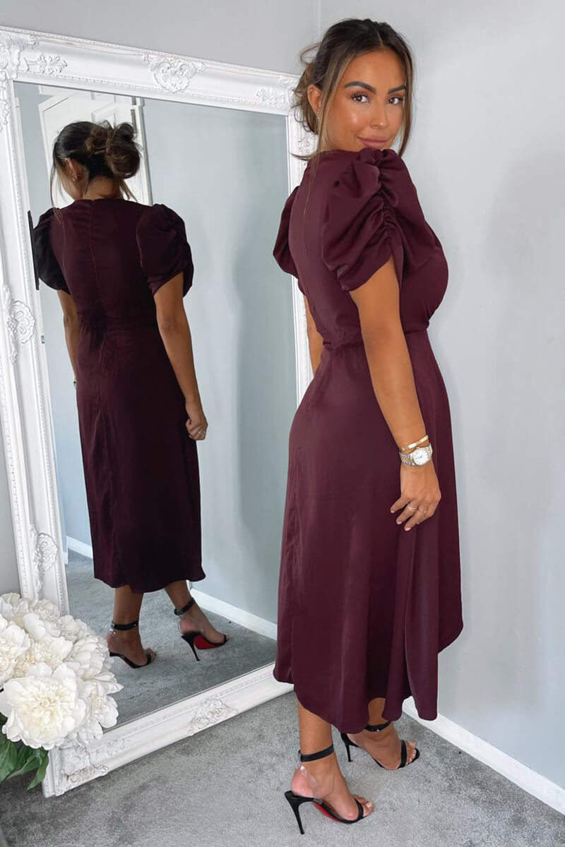 Plum Wrap Over Tie Midi Dress - Swimclubus