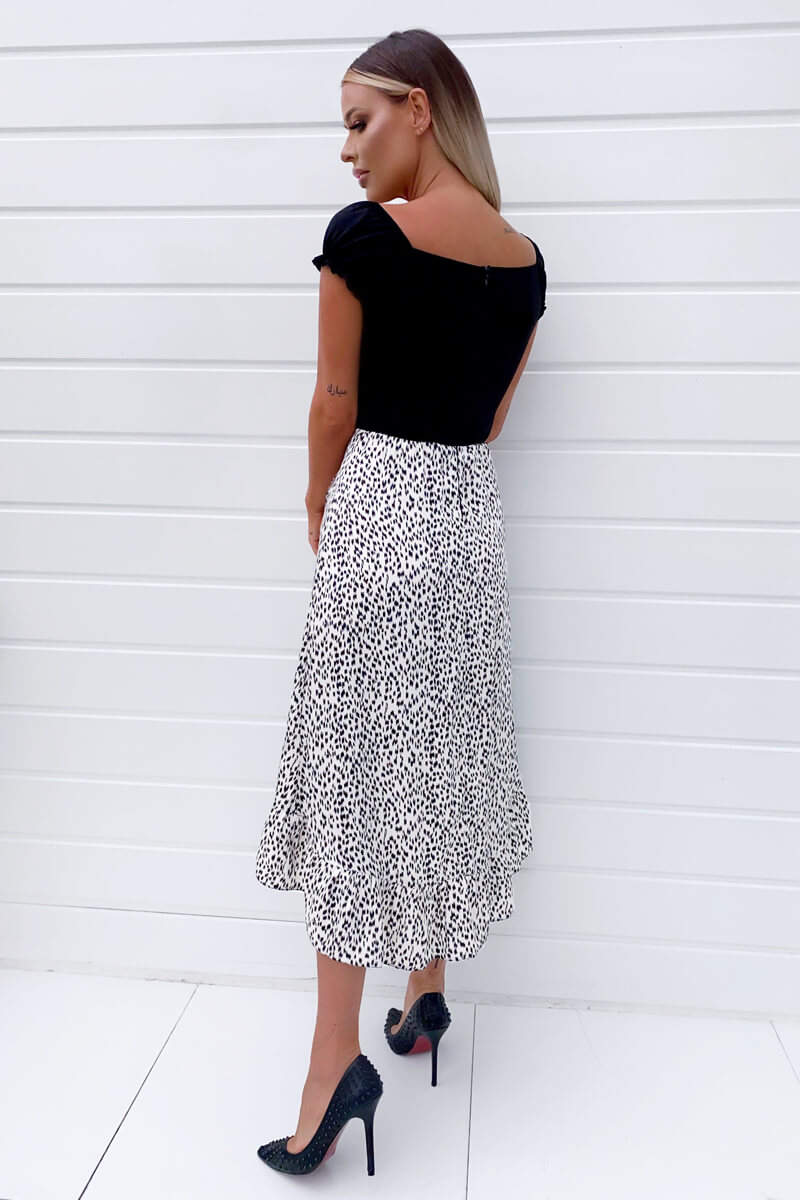 Black 2 in 1 Milkmaid Neckline Wrap Midi Dress - Swimclubus