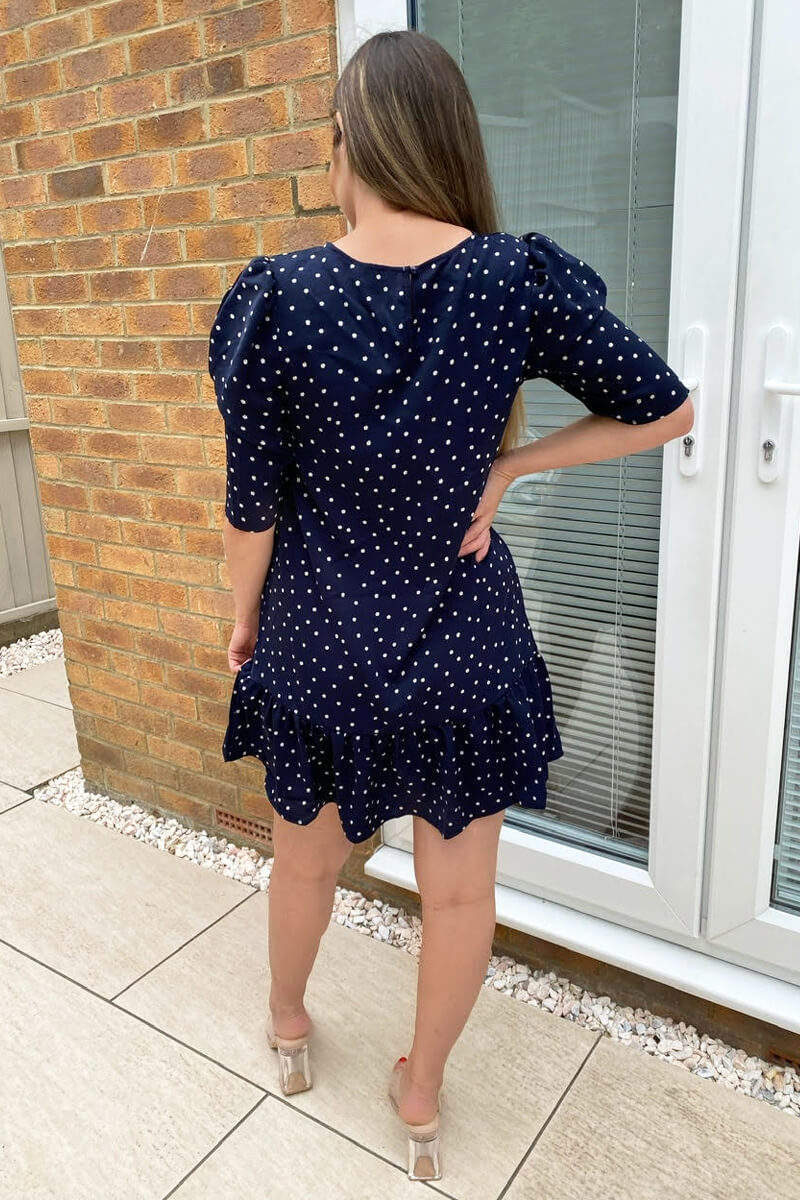 Navy Ditsy Daisy Print Frill Hem Shift Dress - Swimclubus