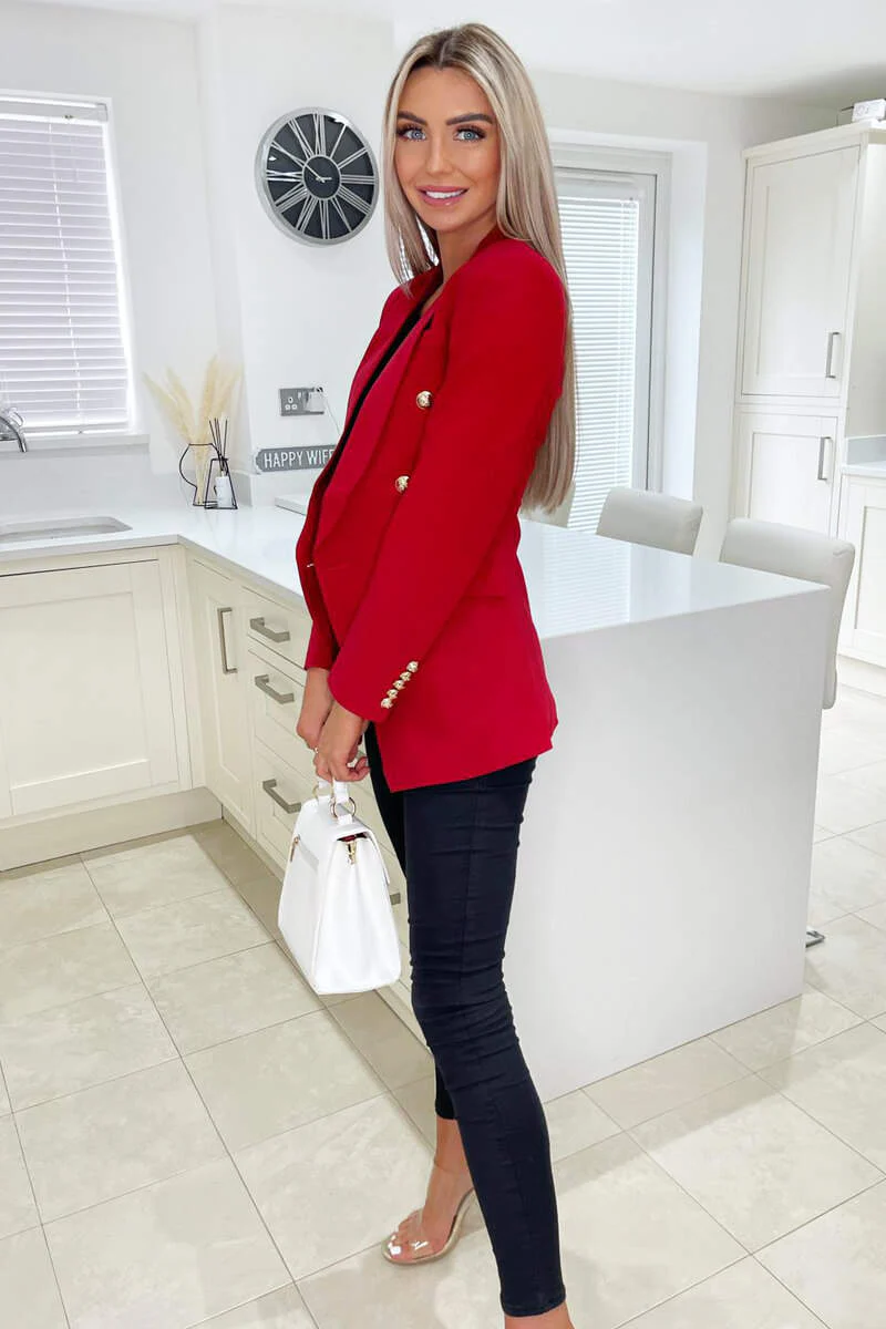 Red Military Style Blazer - Swimclubus