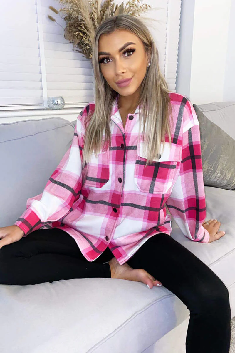 Cerise Double Pocket Checked Shirt Jacket - Swimclubus