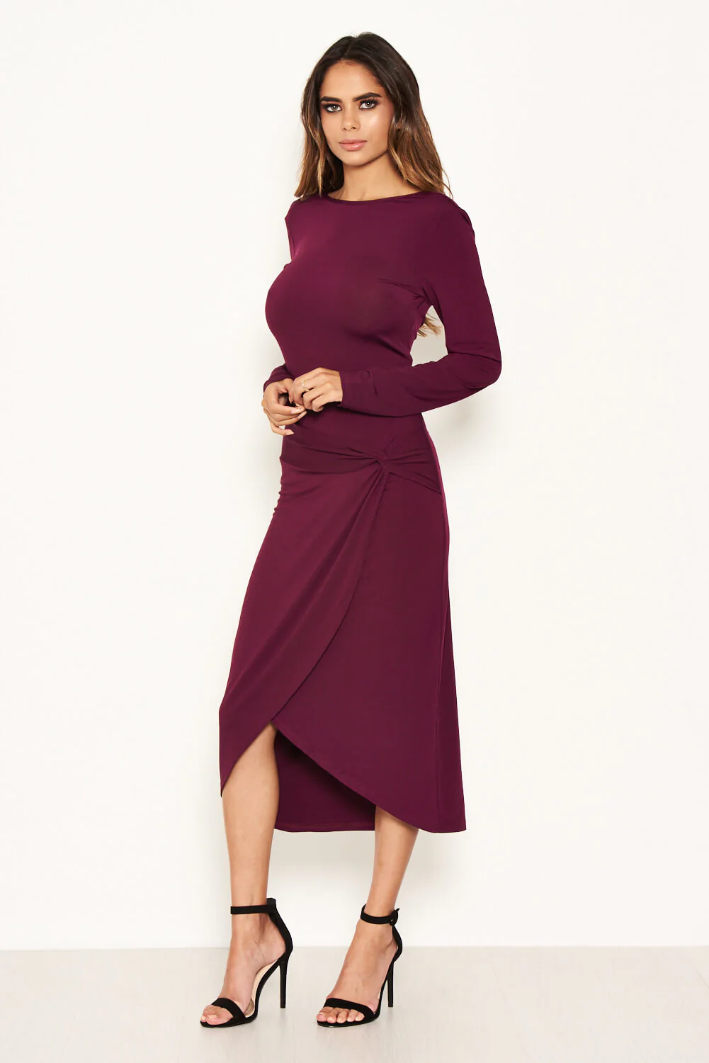 Plum Knot Front Bodycon Midi Dress - Swimclubus
