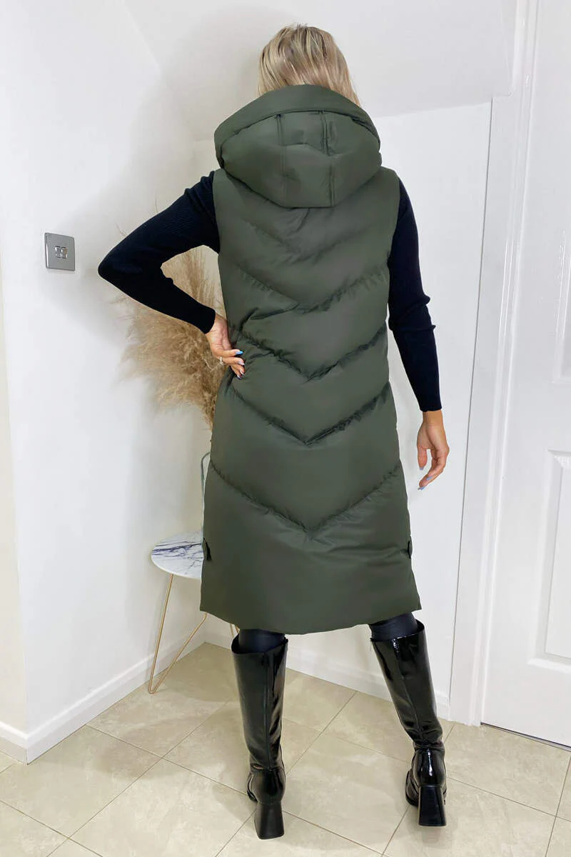 Khaki Hooded Zip Up Gilet - Swimclubus