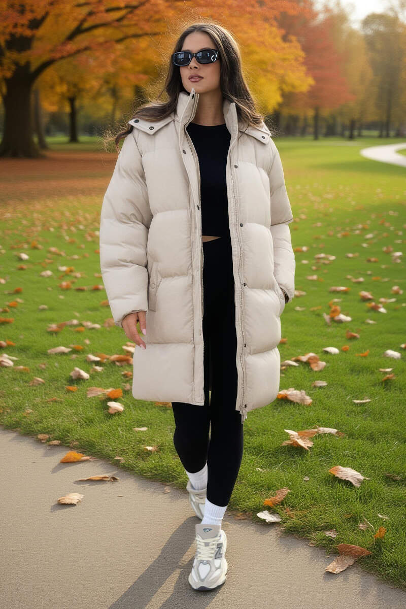 Oyster Hooded Longline Puffer Coat - Swimclubus