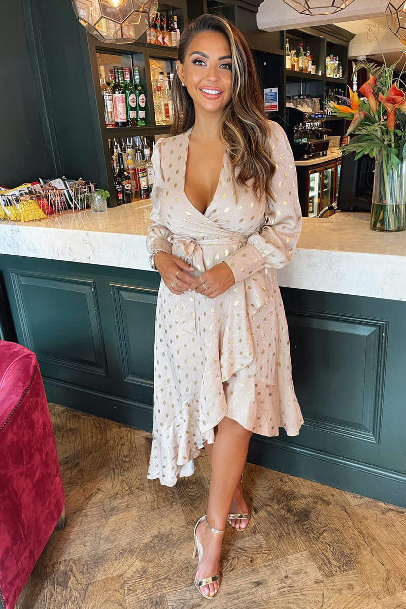 Champagne Wrap Long Sleeve Midi Dress - Swimclubus