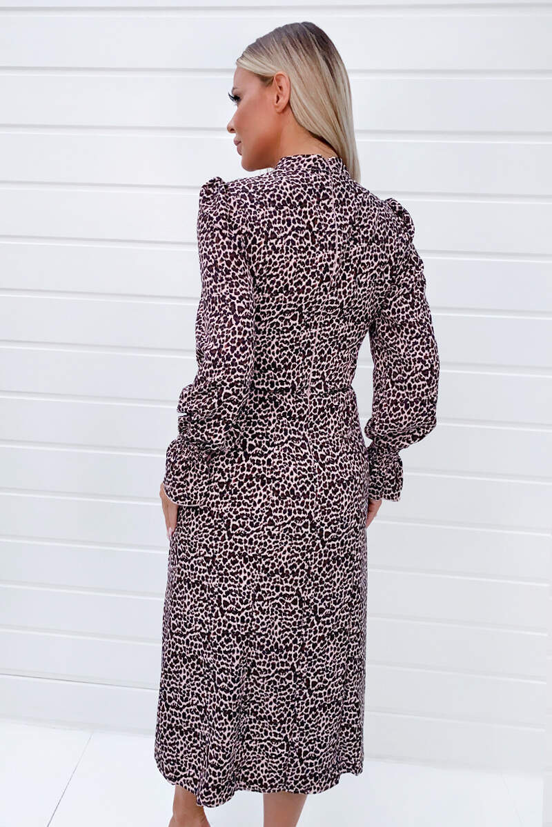 Pink Animal Print High Neck Midi Dress - Swimclubus