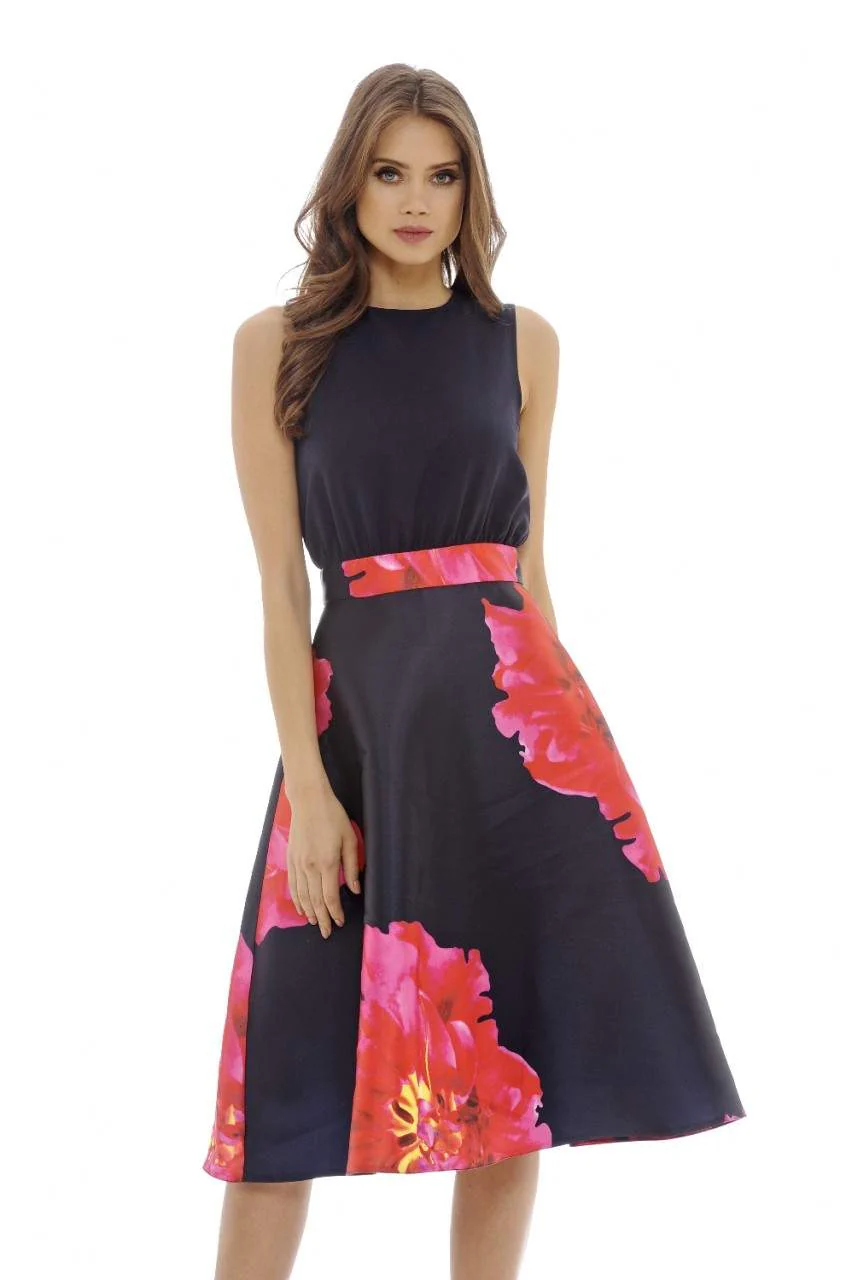 Navy 2 in 1 Floral Midi   Dress - Swimclubus