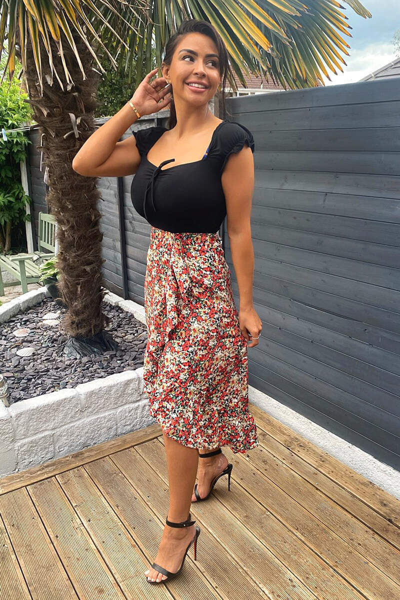 Red Printed Wrap 2 in 1 Midi Dress - Swimclubus