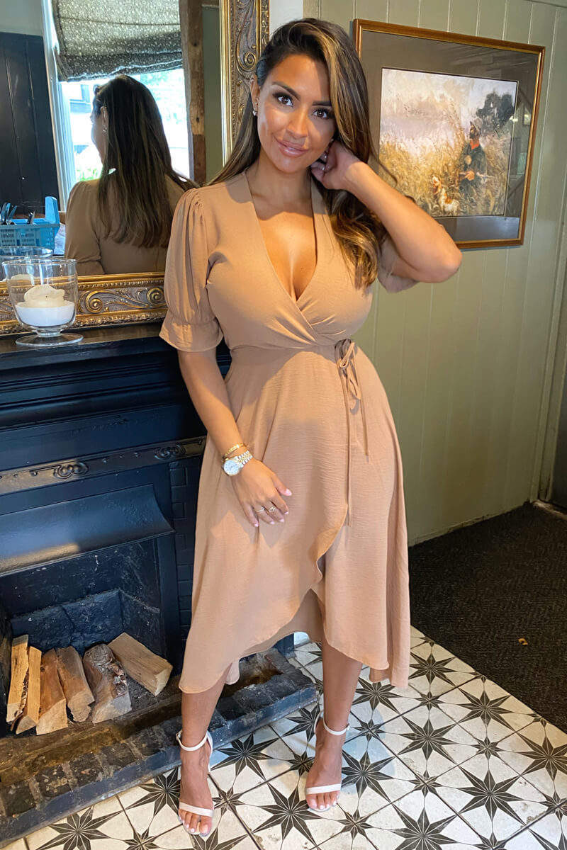 Mocha Wrap Side Tie Midi Dress - Swimclubus