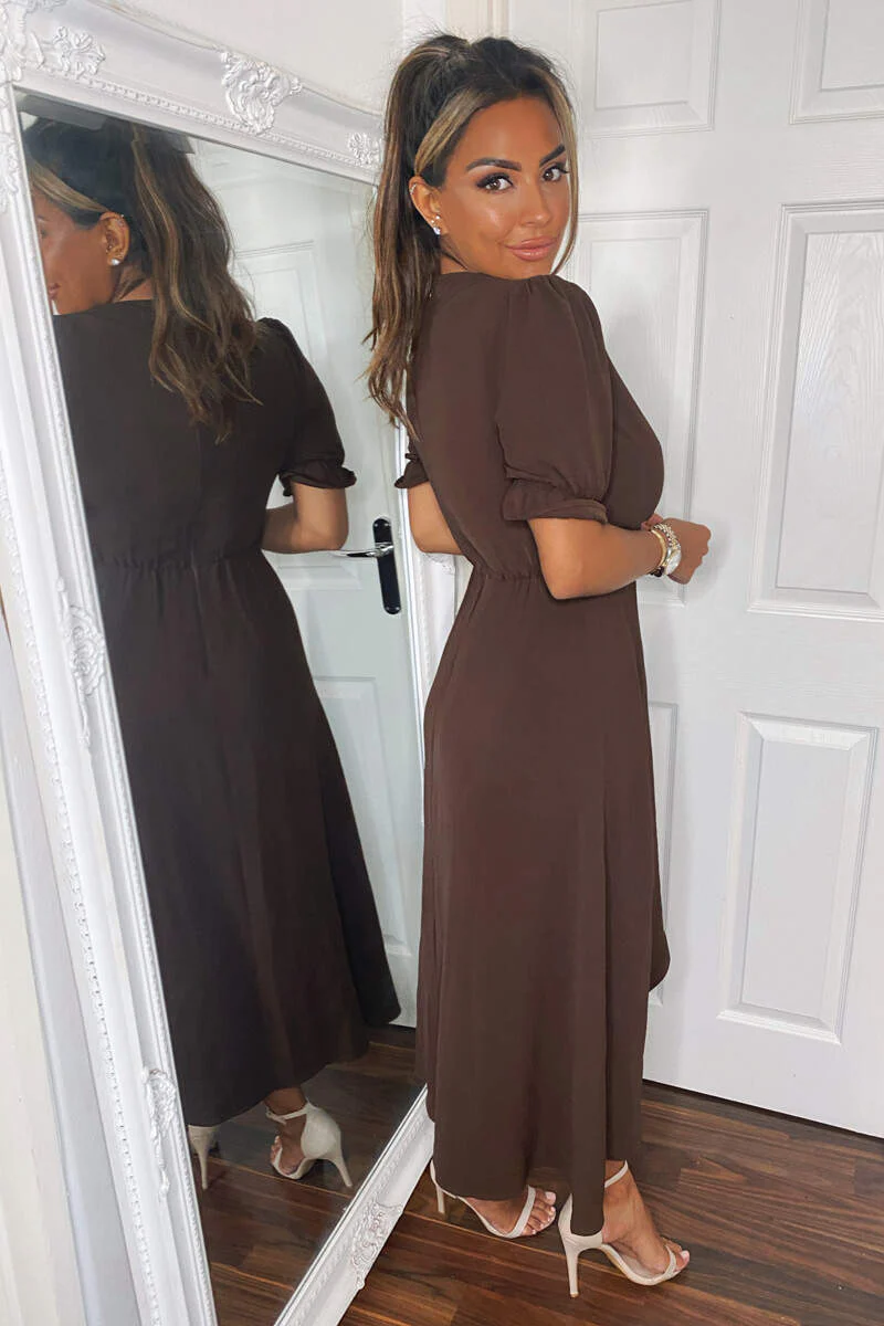 Chocolate Wrap Side Tie Midi Dress - Swimclubus