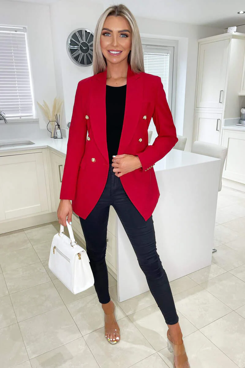 Red Military Style Blazer - Swimclubus